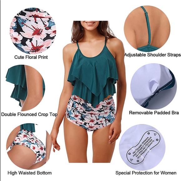Ruffle top tankini NWT high waist floral bottoms - Picture 2 of 4